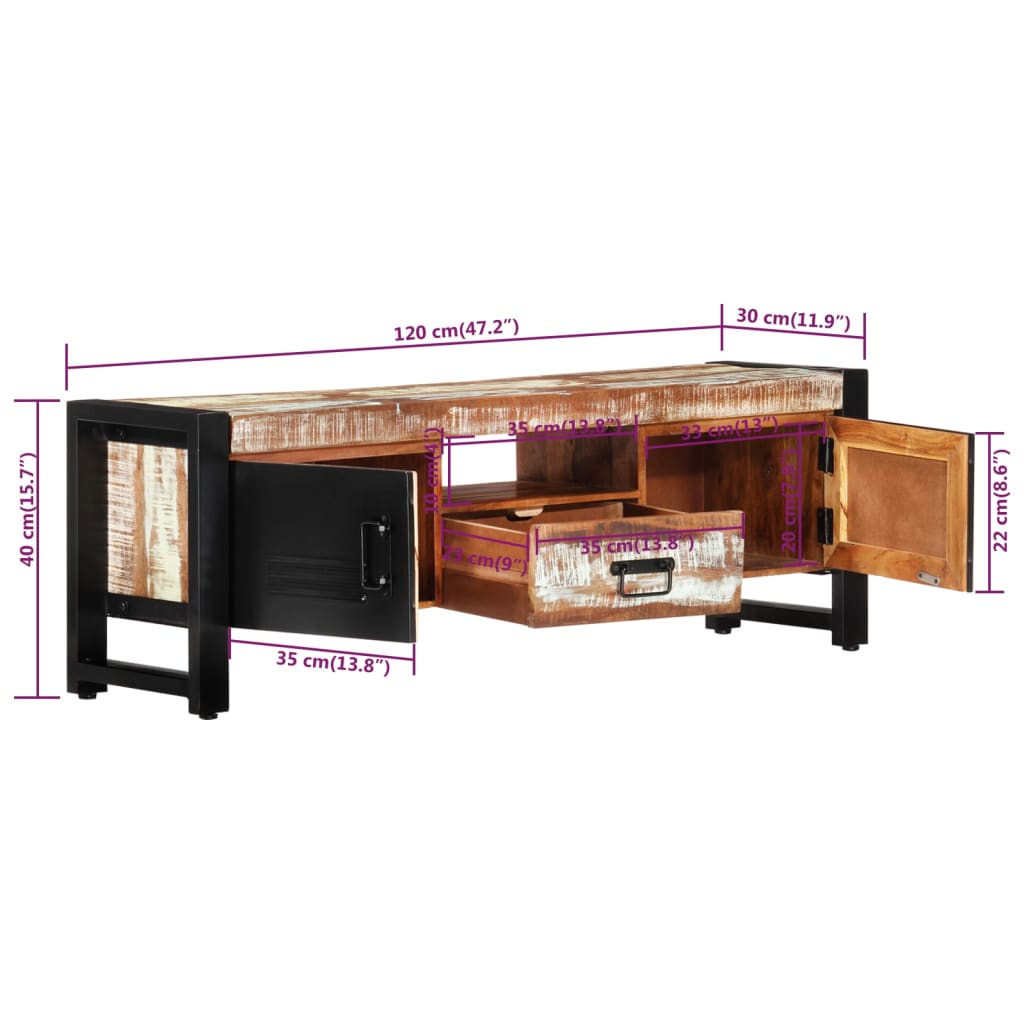 Meuble TV 120x30x40 cm bois massif recyclé