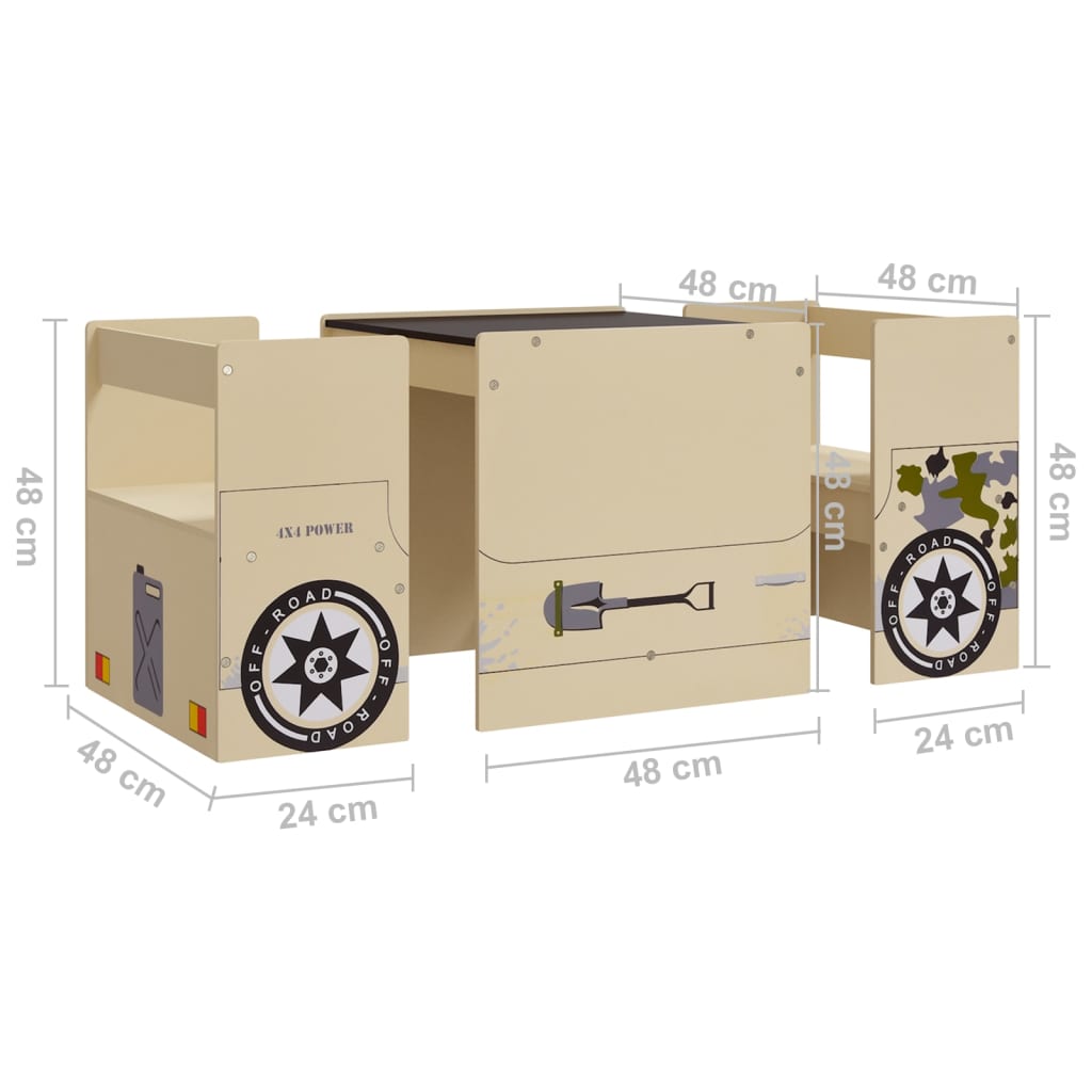 3-delige Kindertafel- en stoelenset politieauto-ontwerp MDF