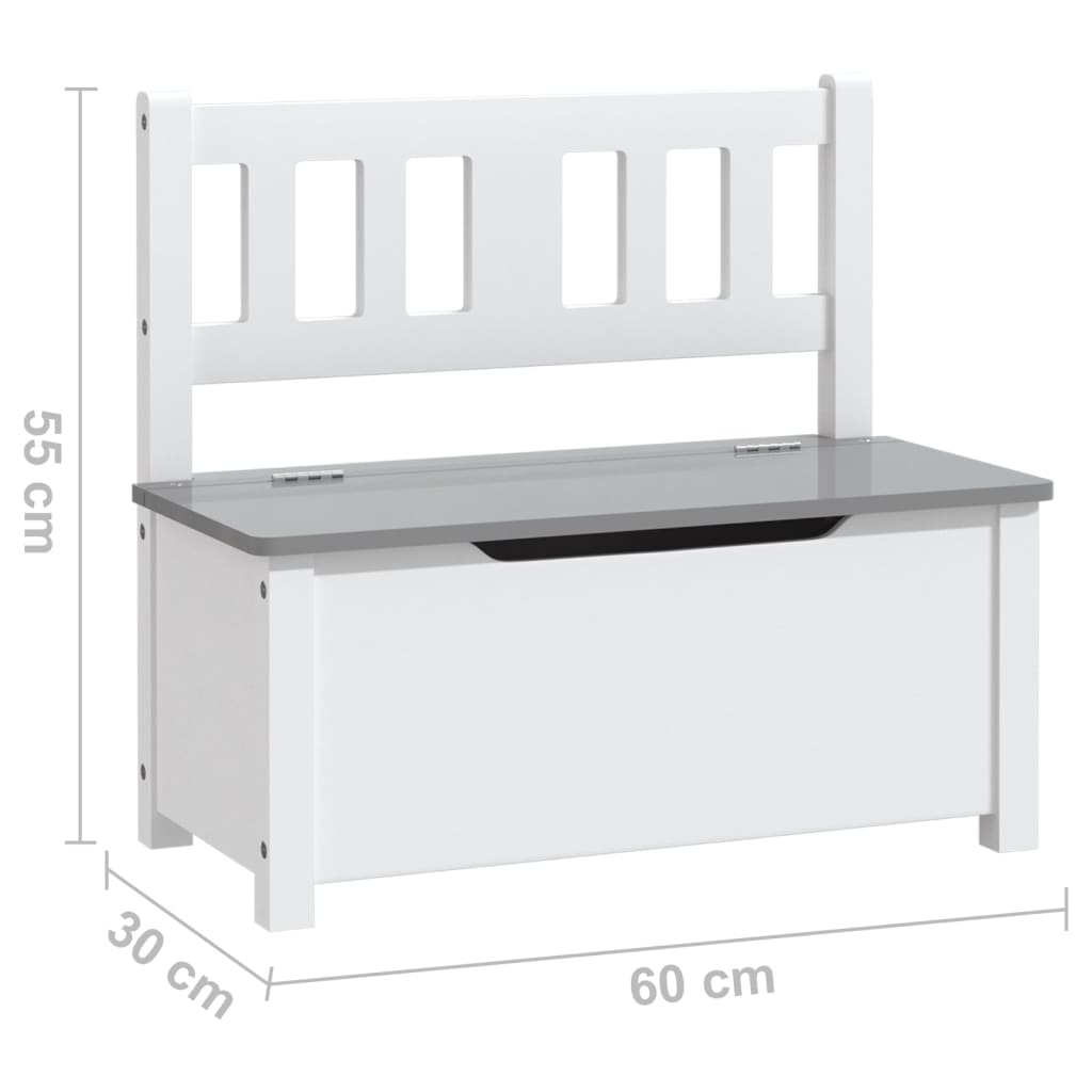 Kinderopbergbankje 60x30x55 cm MDF wit en grijs