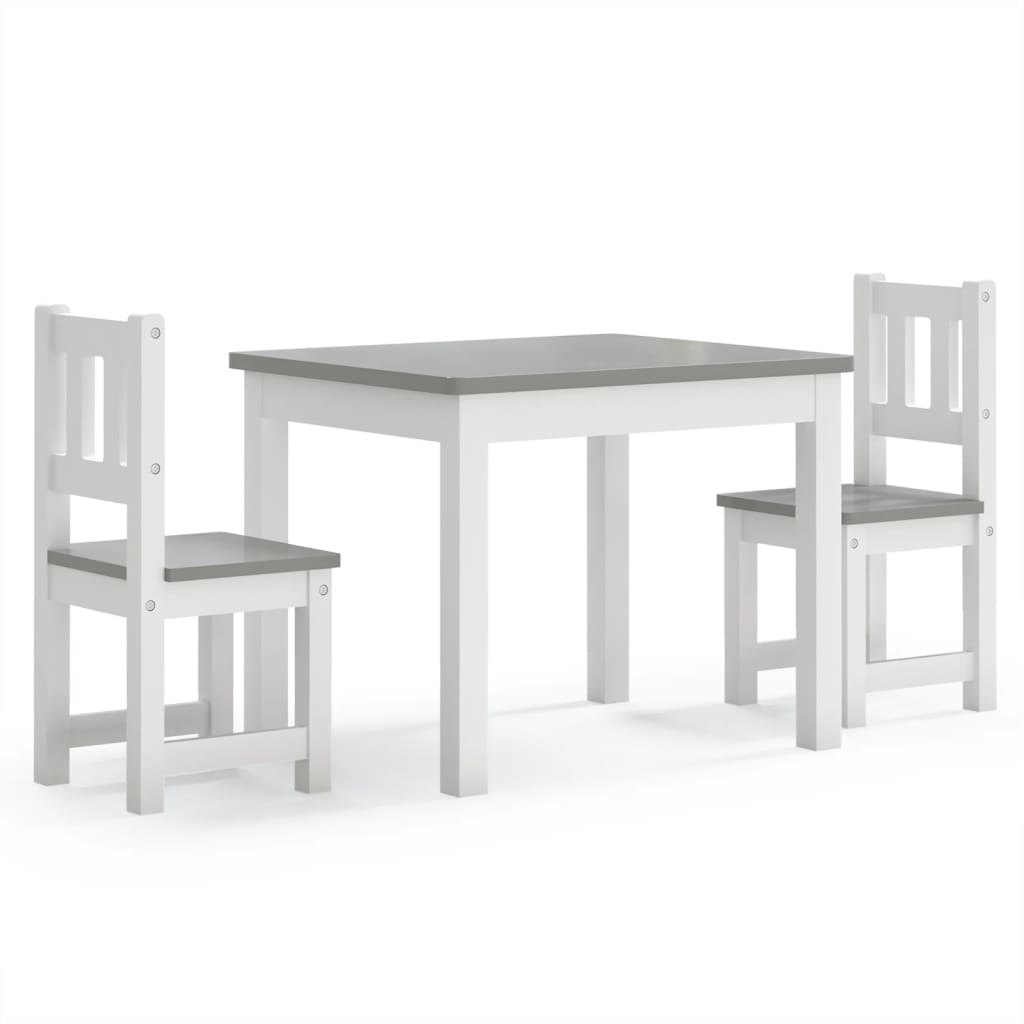 Ensemble table et chaises enfant 3 pièces MDF blanc et gris