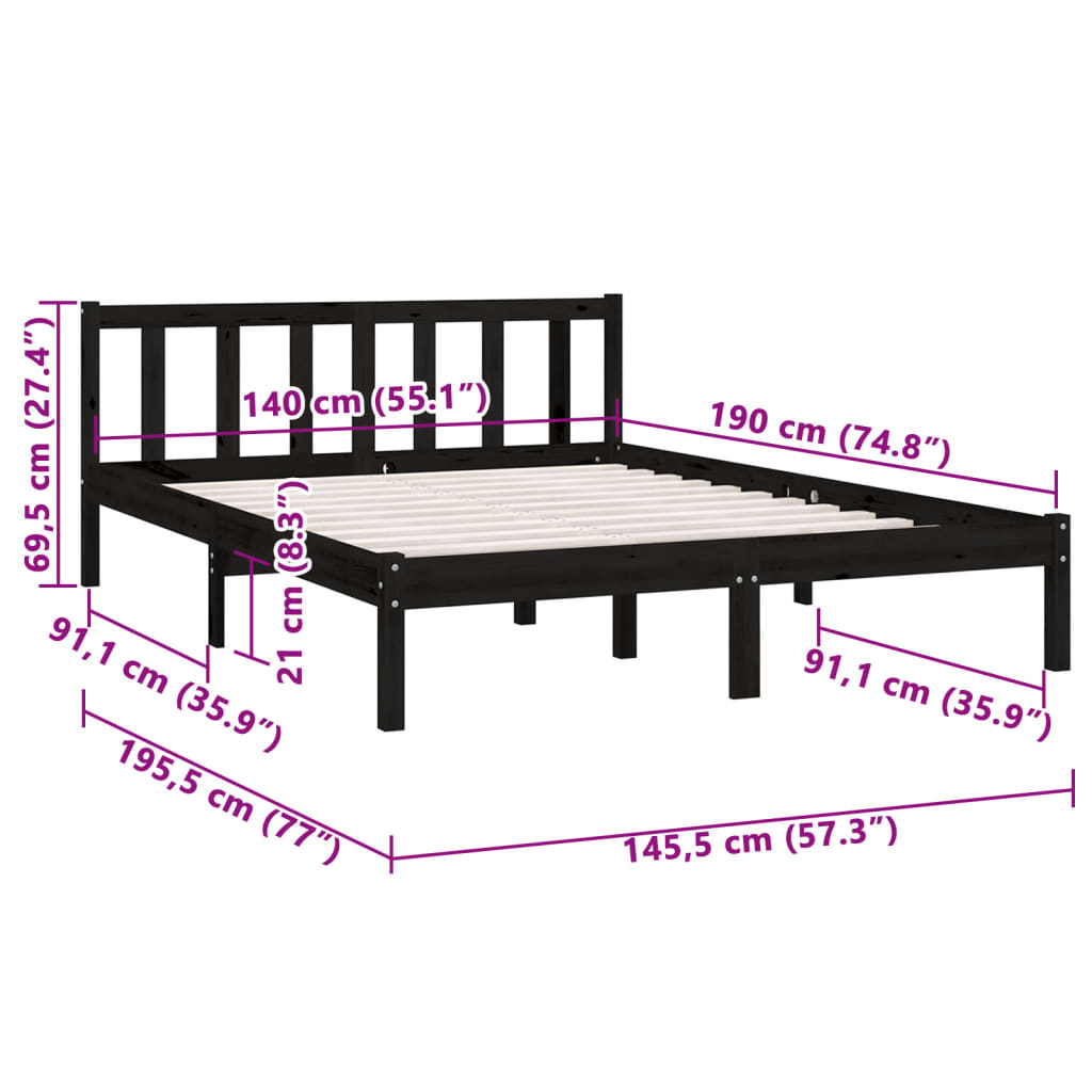 Cadre de lit en pin massif 100x200 cm