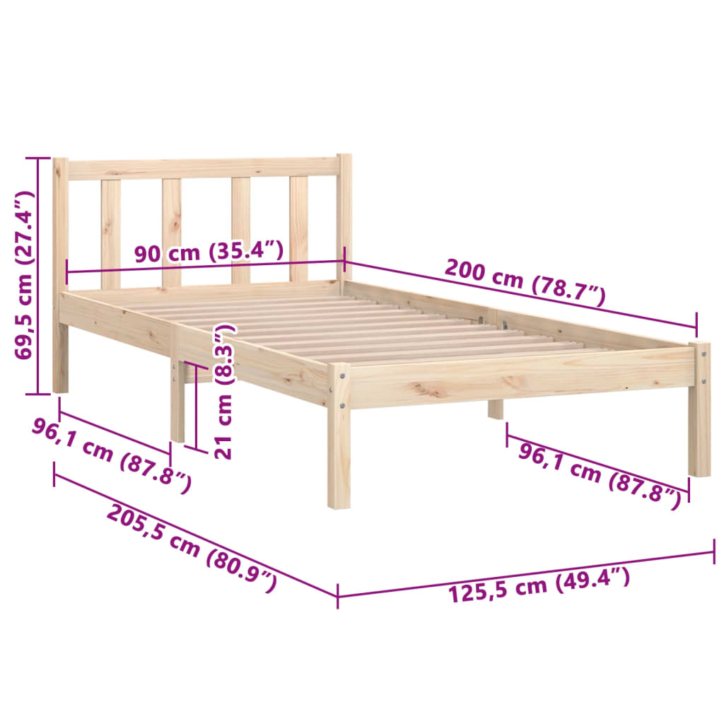 Cadre de lit en pin massif 100x200 cm