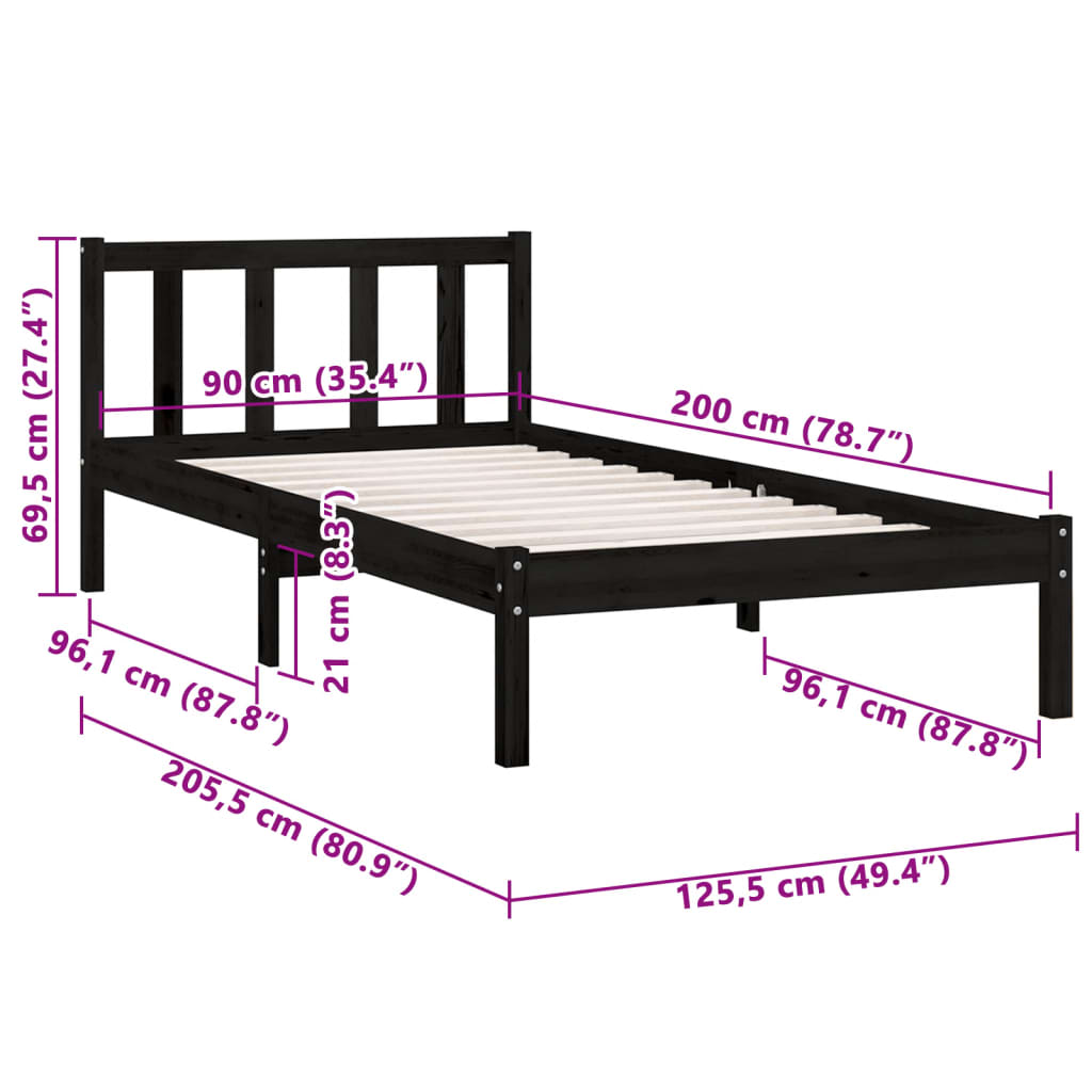 Cadre de lit en pin massif 100x200 cm