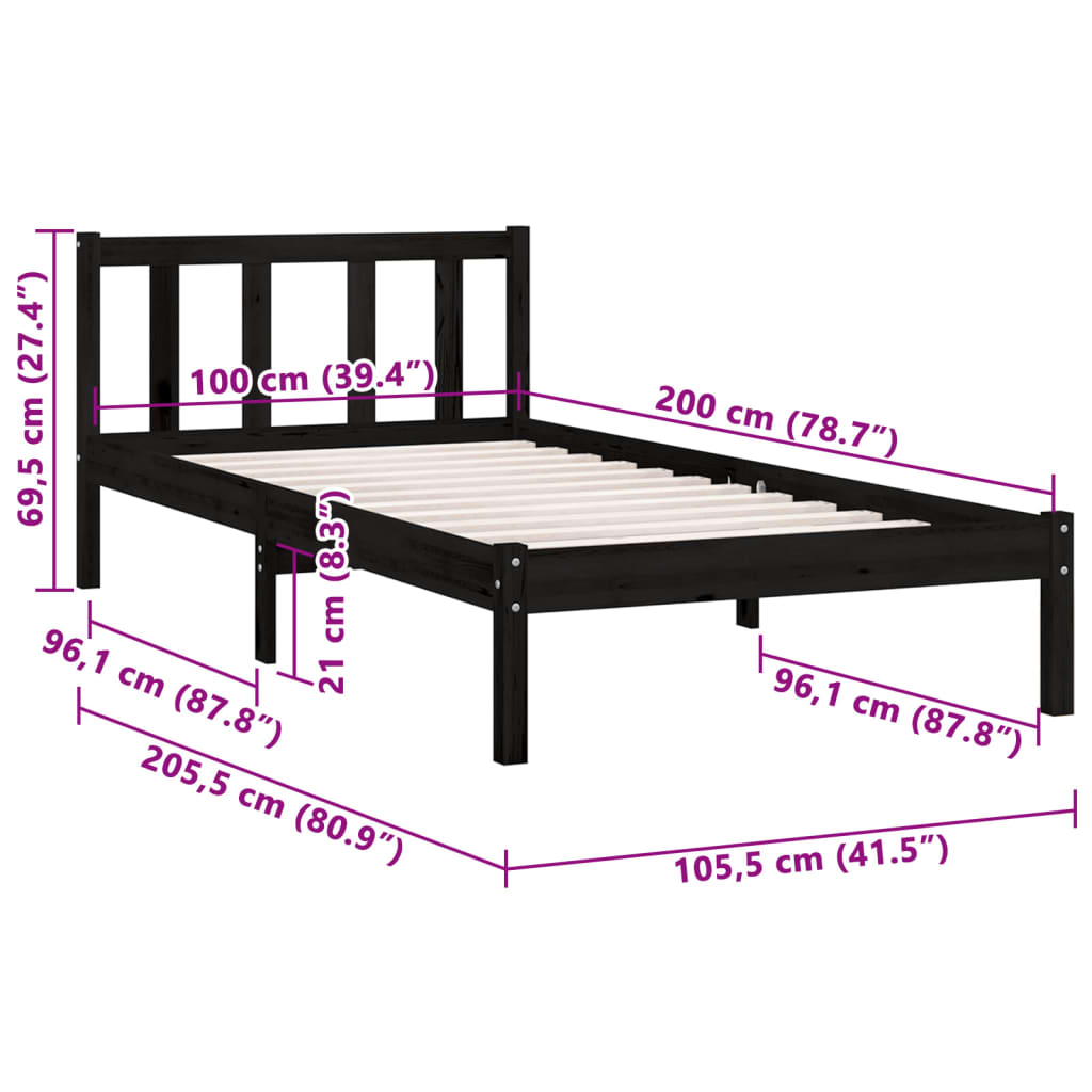 Bedframe massief grenenhout 100x200 cm