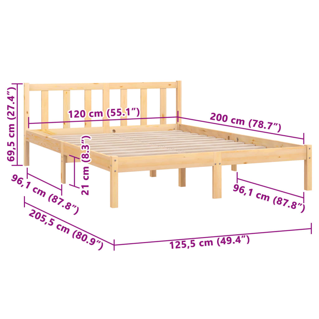 Cadre de lit en pin massif 100x200 cm