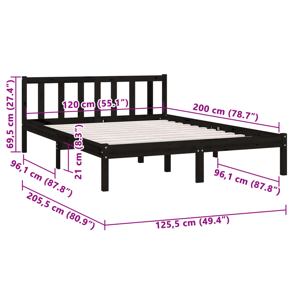 Cadre de lit en pin massif 100x200 cm