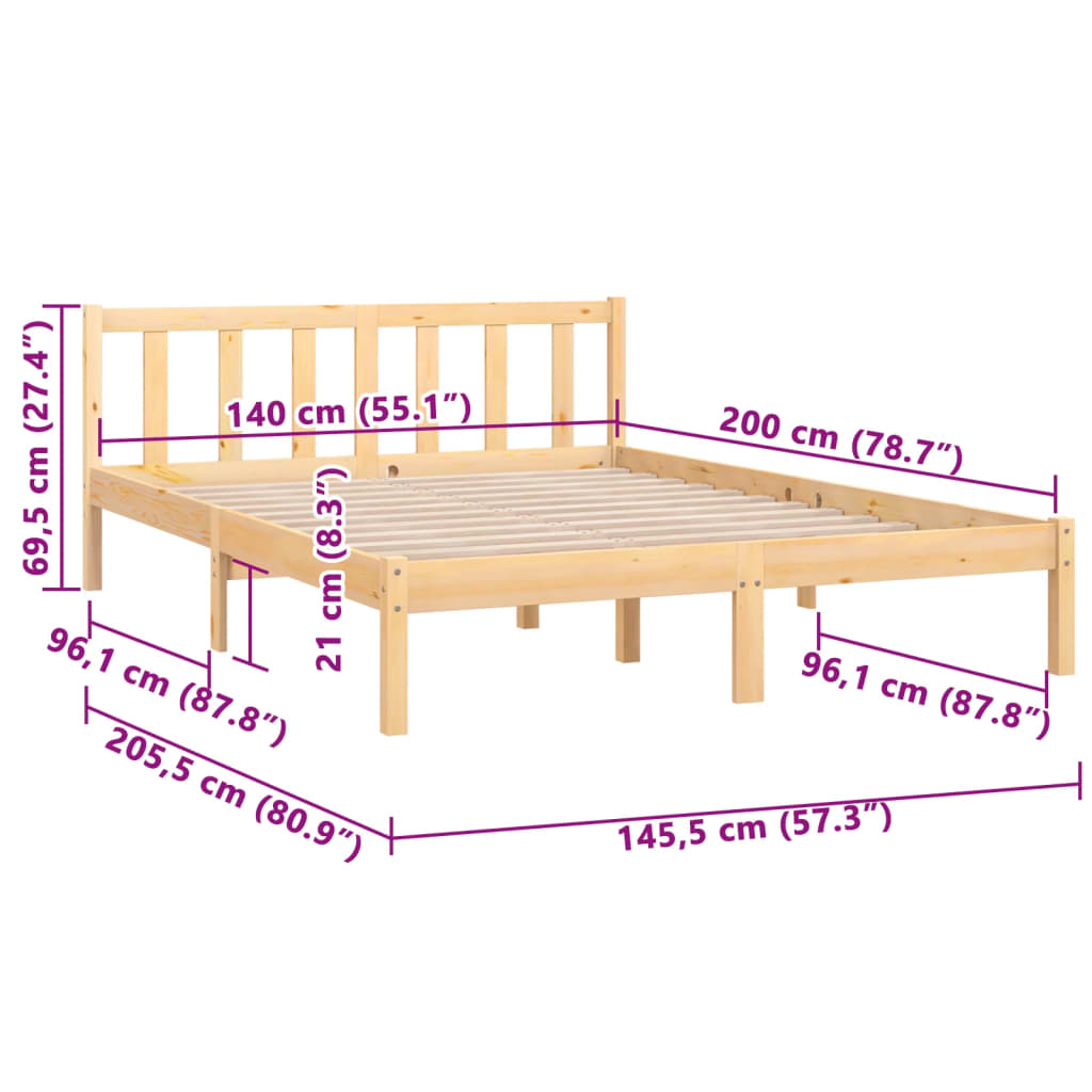 Cadre de lit en pin massif 100x200 cm