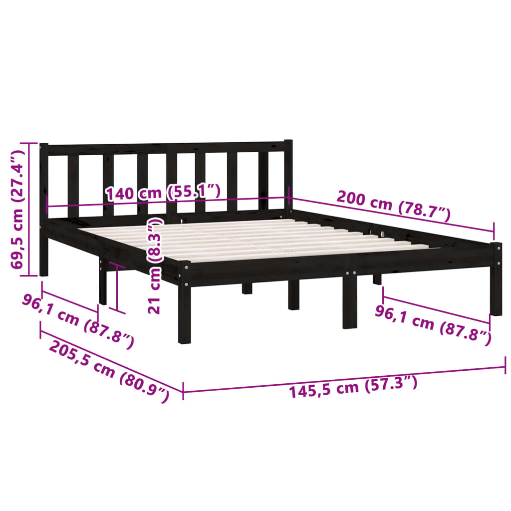 Cadre de lit en pin massif 100x200 cm