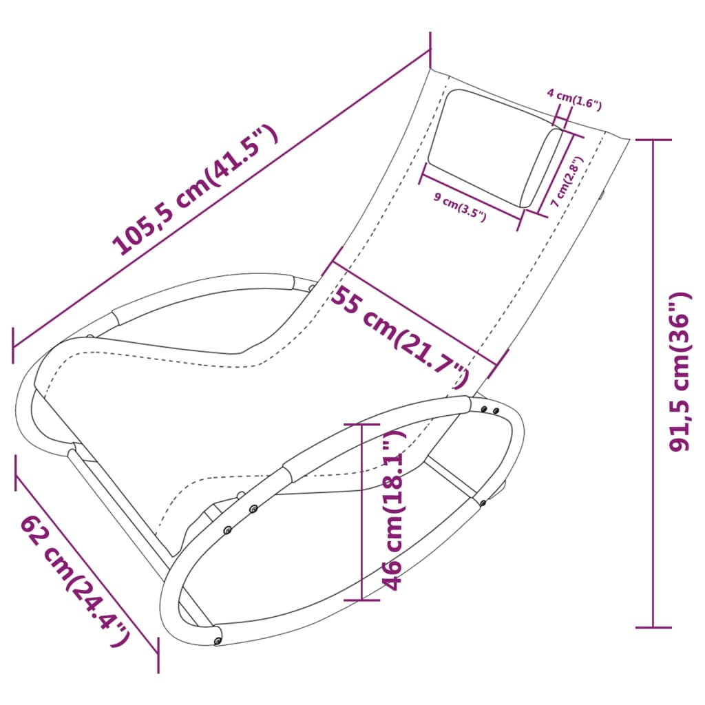 Chaise longue avec coussin en acier et textilène