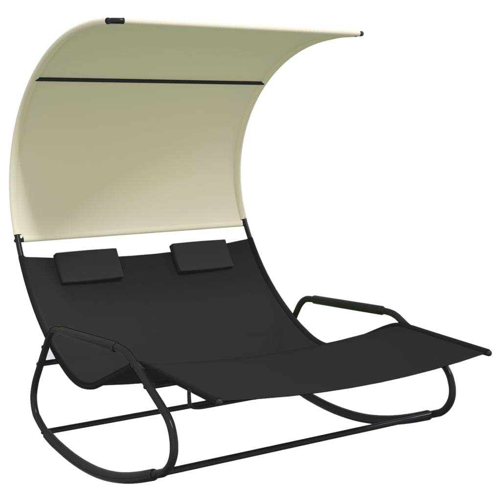 Chaise longue pivotante double avec auvent couleur crème