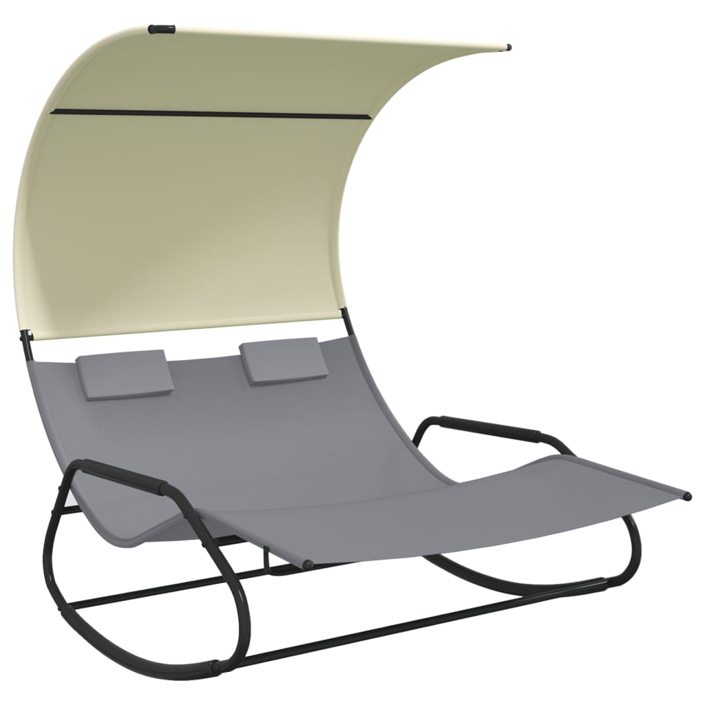 Chaise longue pivotante double avec auvent couleur crème