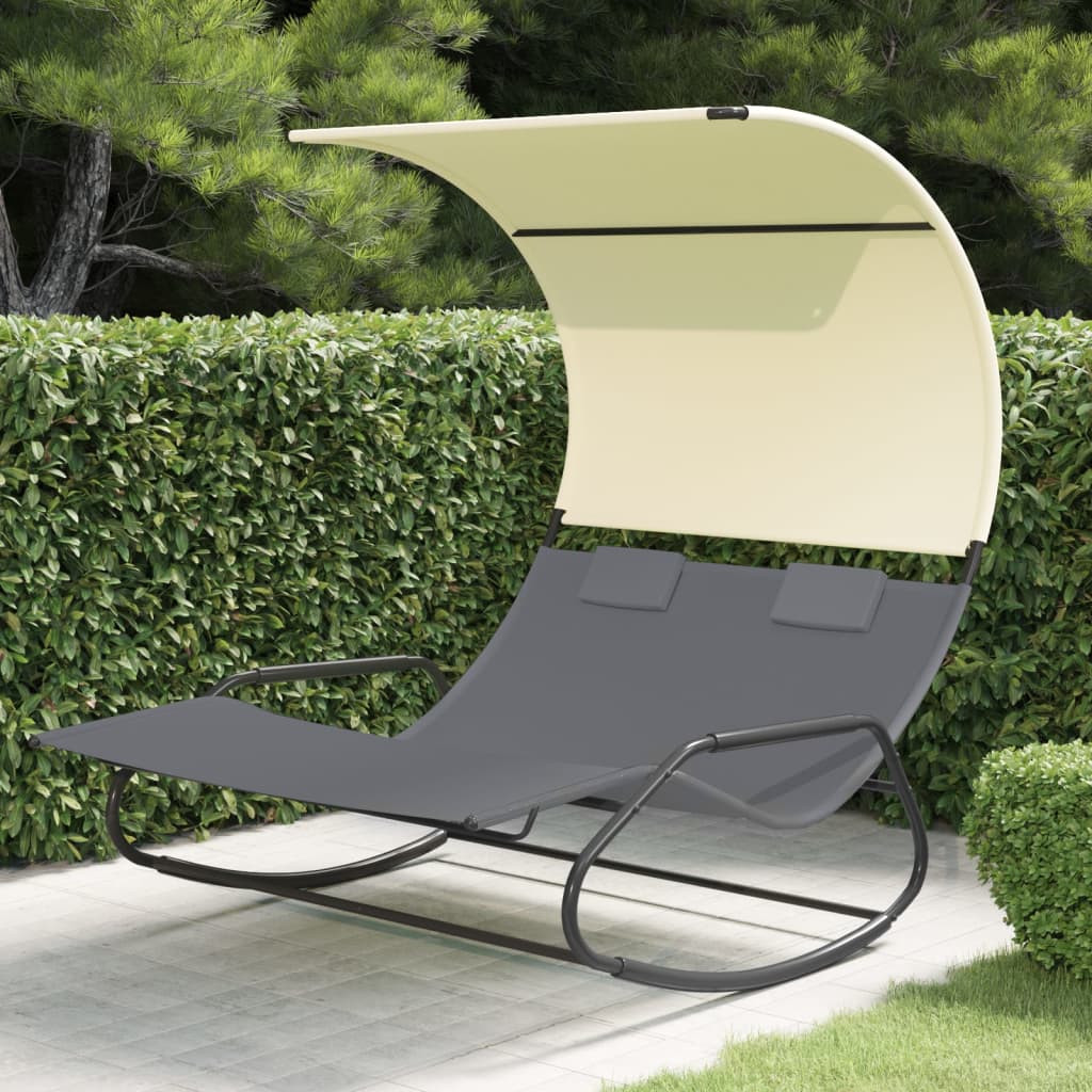 Chaise longue pivotante double avec auvent couleur crème