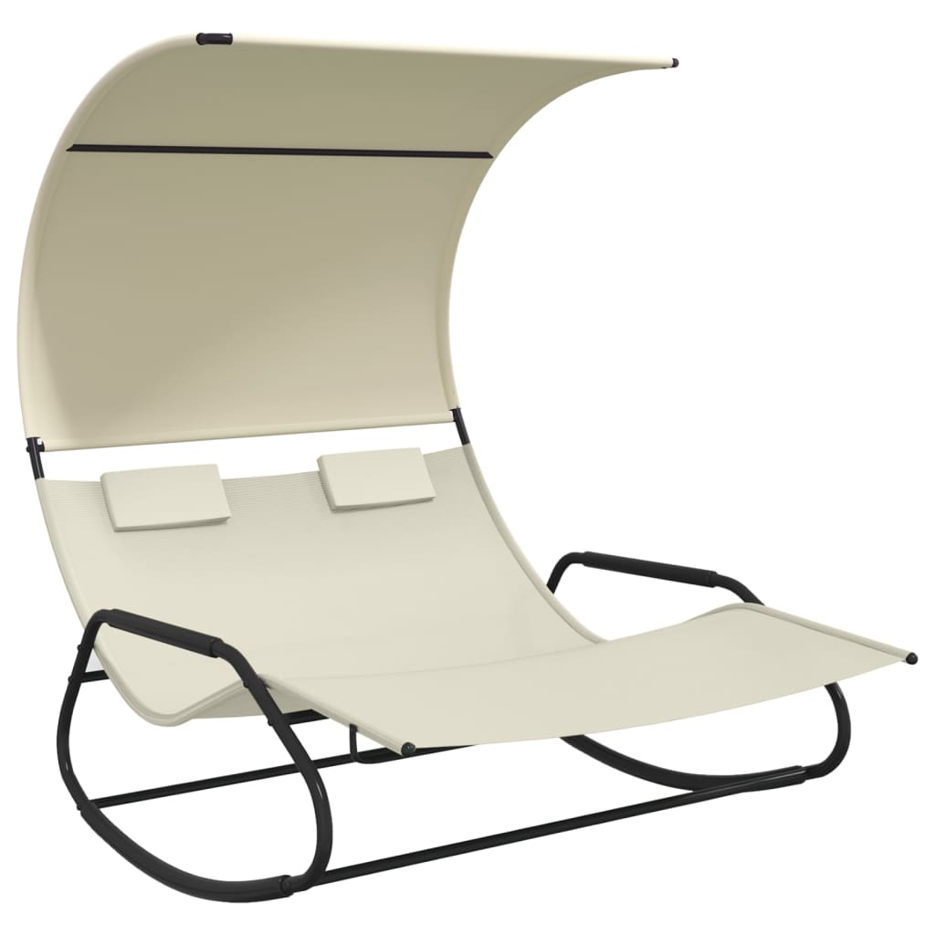 Chaise longue pivotante double avec auvent couleur crème