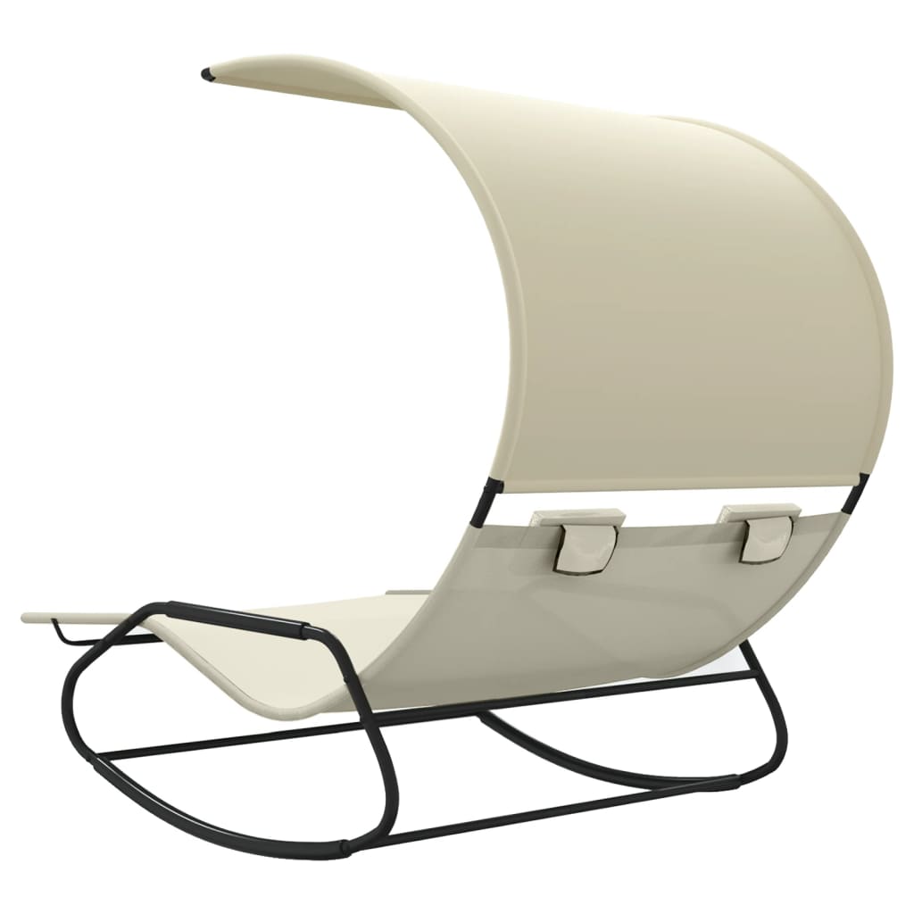 Chaise longue pivotante double avec auvent couleur crème