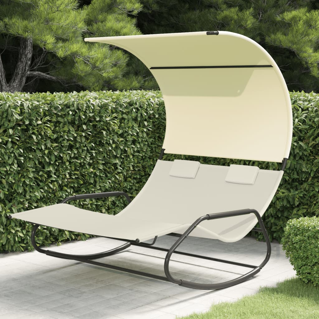 Chaise longue pivotante double avec auvent couleur crème