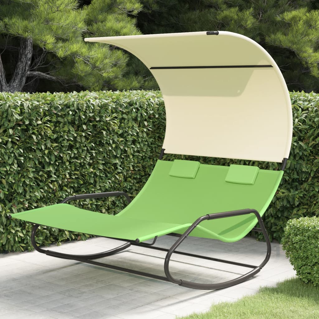 Chaise longue pivotante double avec auvent couleur crème