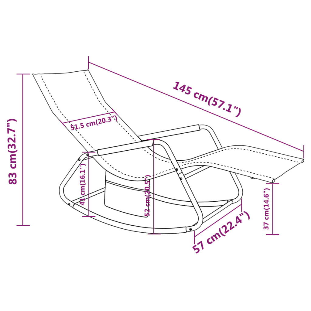 Chaise longue en acier et textilène