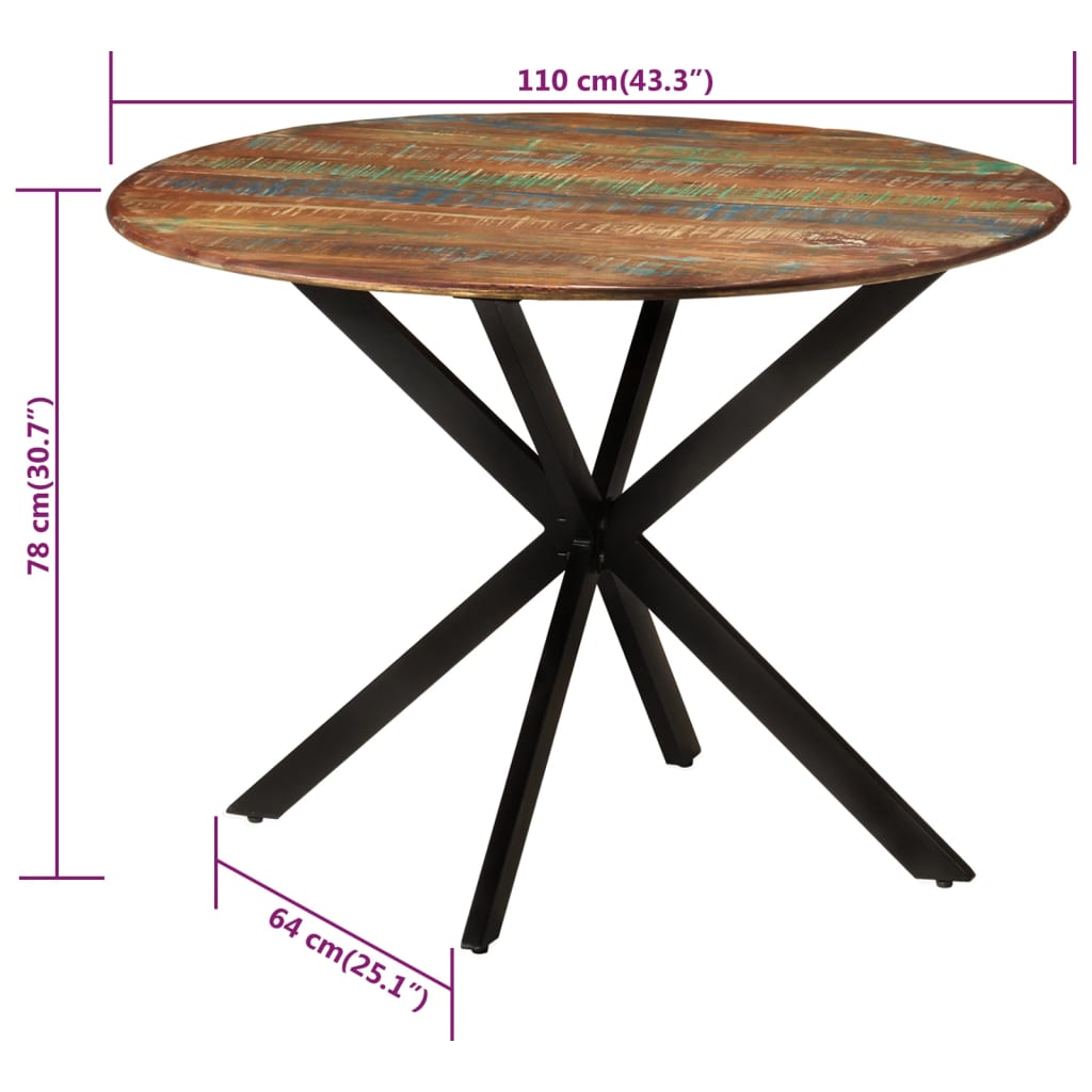 Table à manger Ø110x78 cm bois massif recyclé et acier