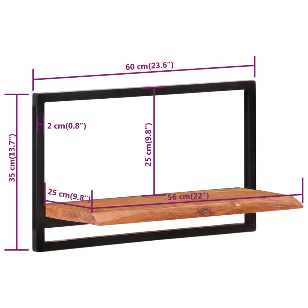 Etagères murales 2 pcs 25x25x75 cm bois d'acacia massif et acier