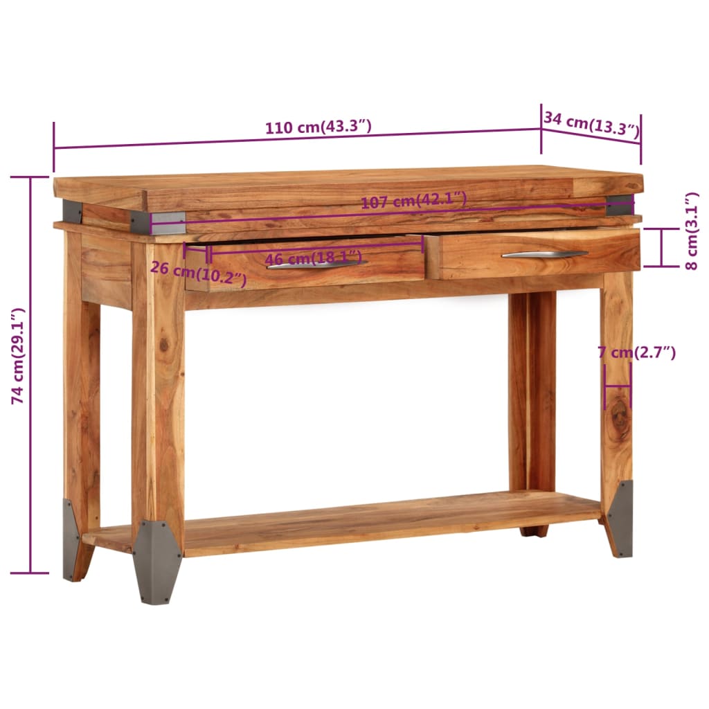 Table console 110x34x74 cm en bois d'acacia massif