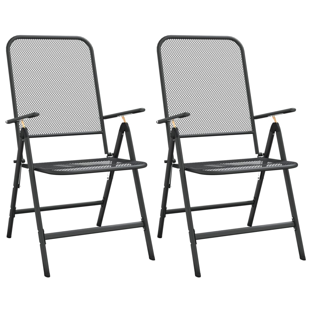 Chaises de jardin pliantes, 2 pcs. maille métallique, anthracite