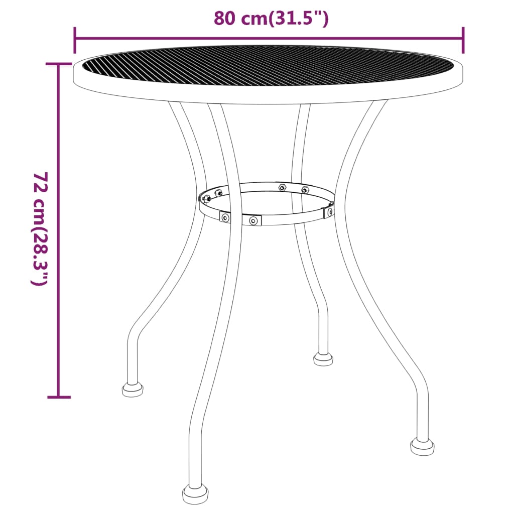 Table de jardin Ø80x72 cm maille métallique anthracite