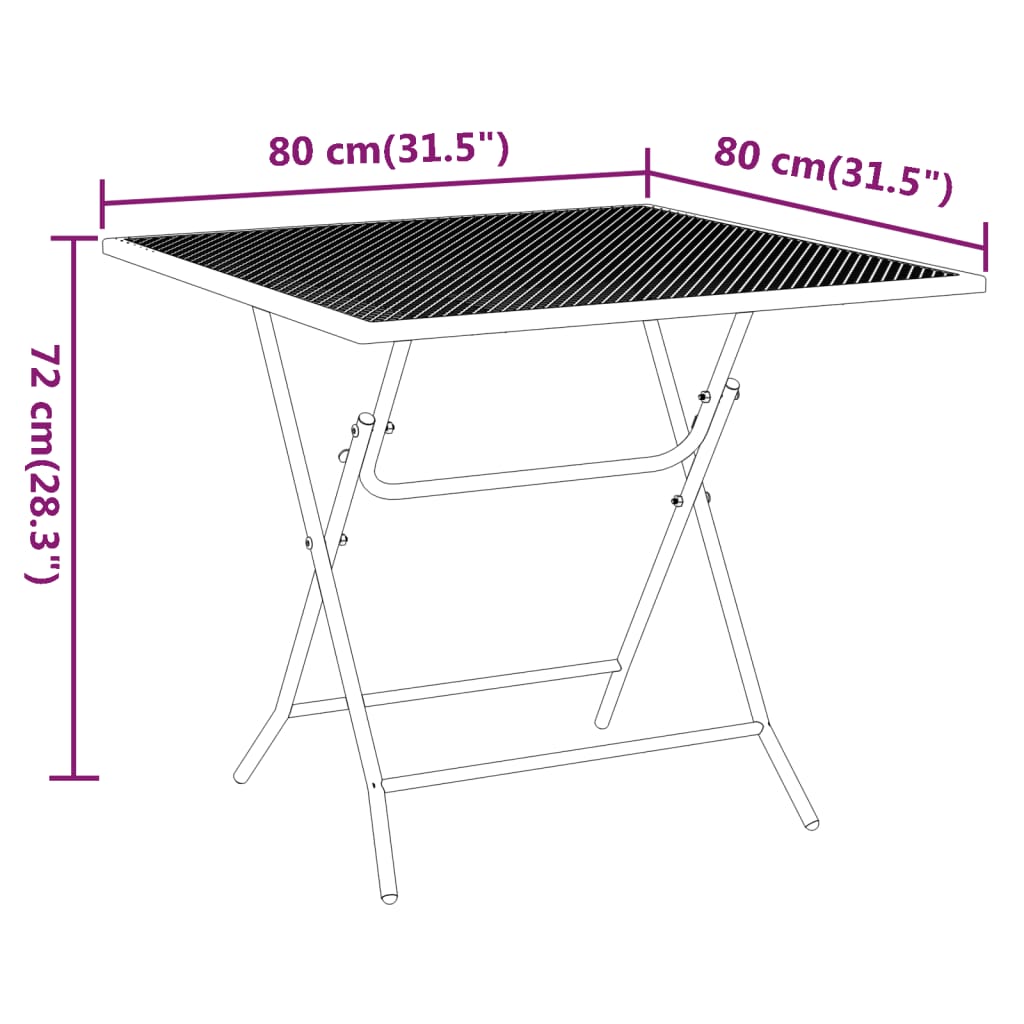 Table de jardin 80x80x72 cm maille métallique anthracite