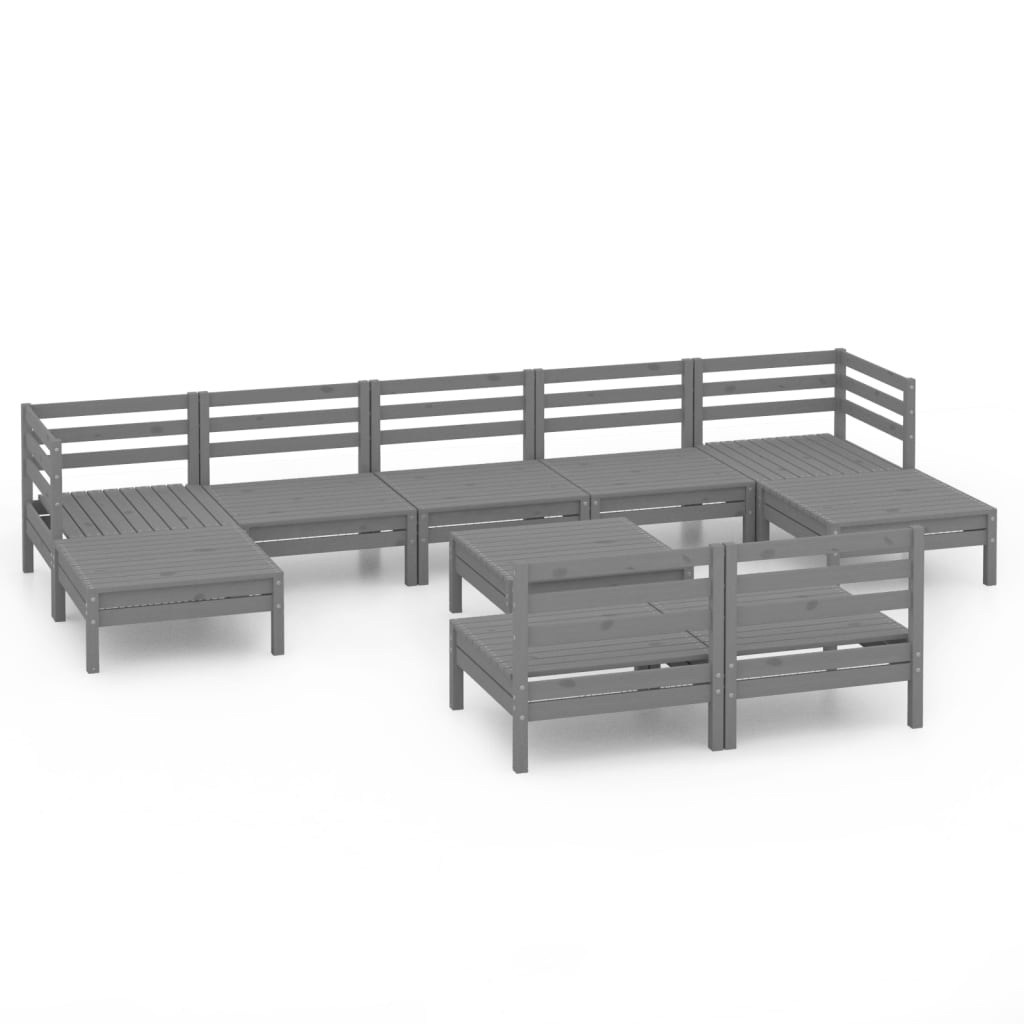 10-piece Lounge set solid pine wood, gray