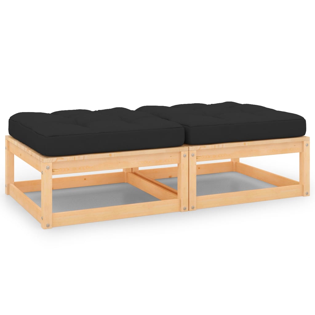 Repose-pieds de jardin 2 pcs avec coussins en bois de pin massif