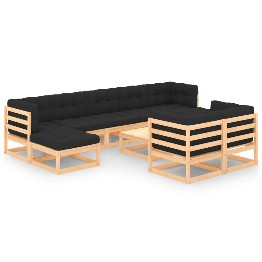 Ensemble lounge 10 pièces avec coussins en bois de pin massif, marron miel