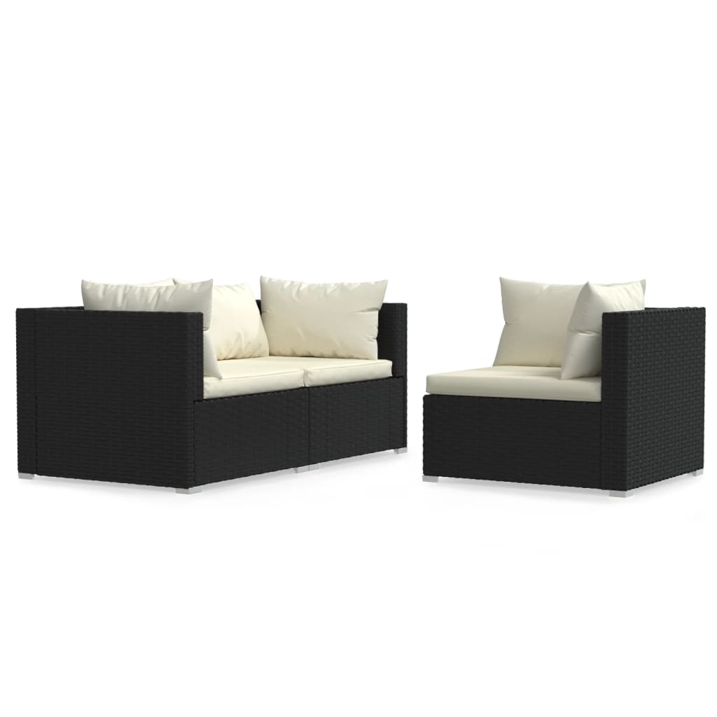 3-delige Loungeset met kussens poly rattan