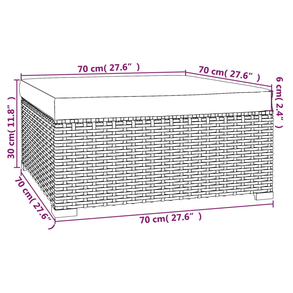 Repose-pieds avec coussin 70x70x30 cm poly rotin