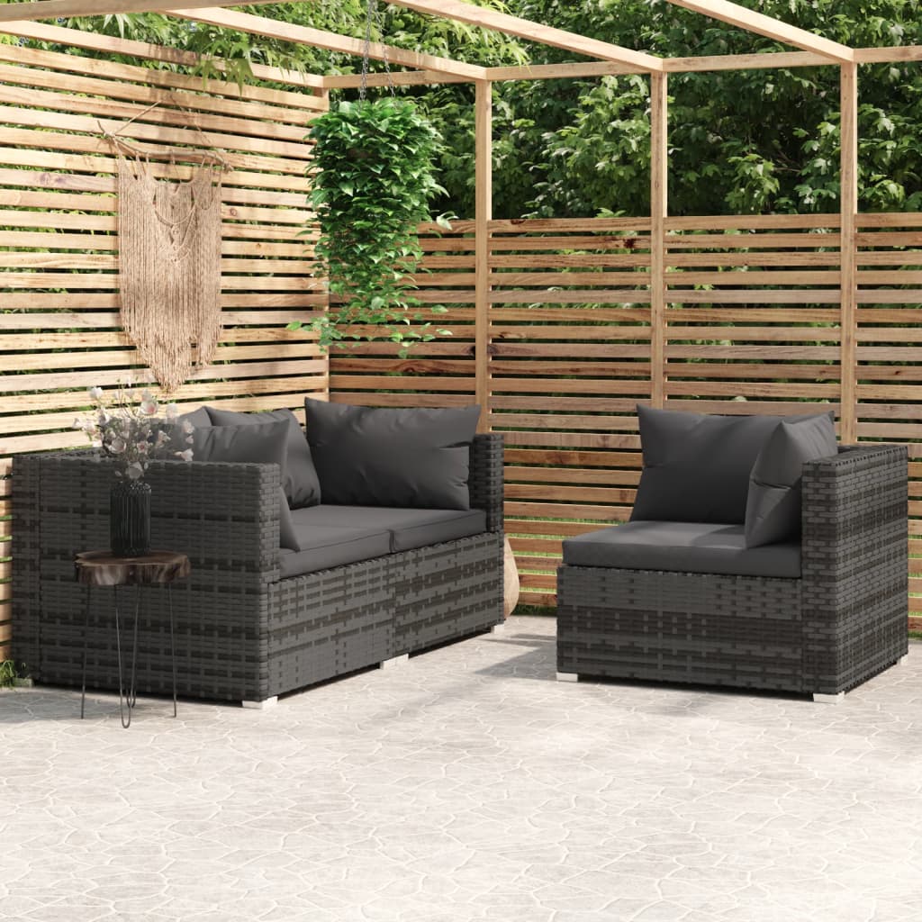 3-delige Loungeset met kussens poly rattan