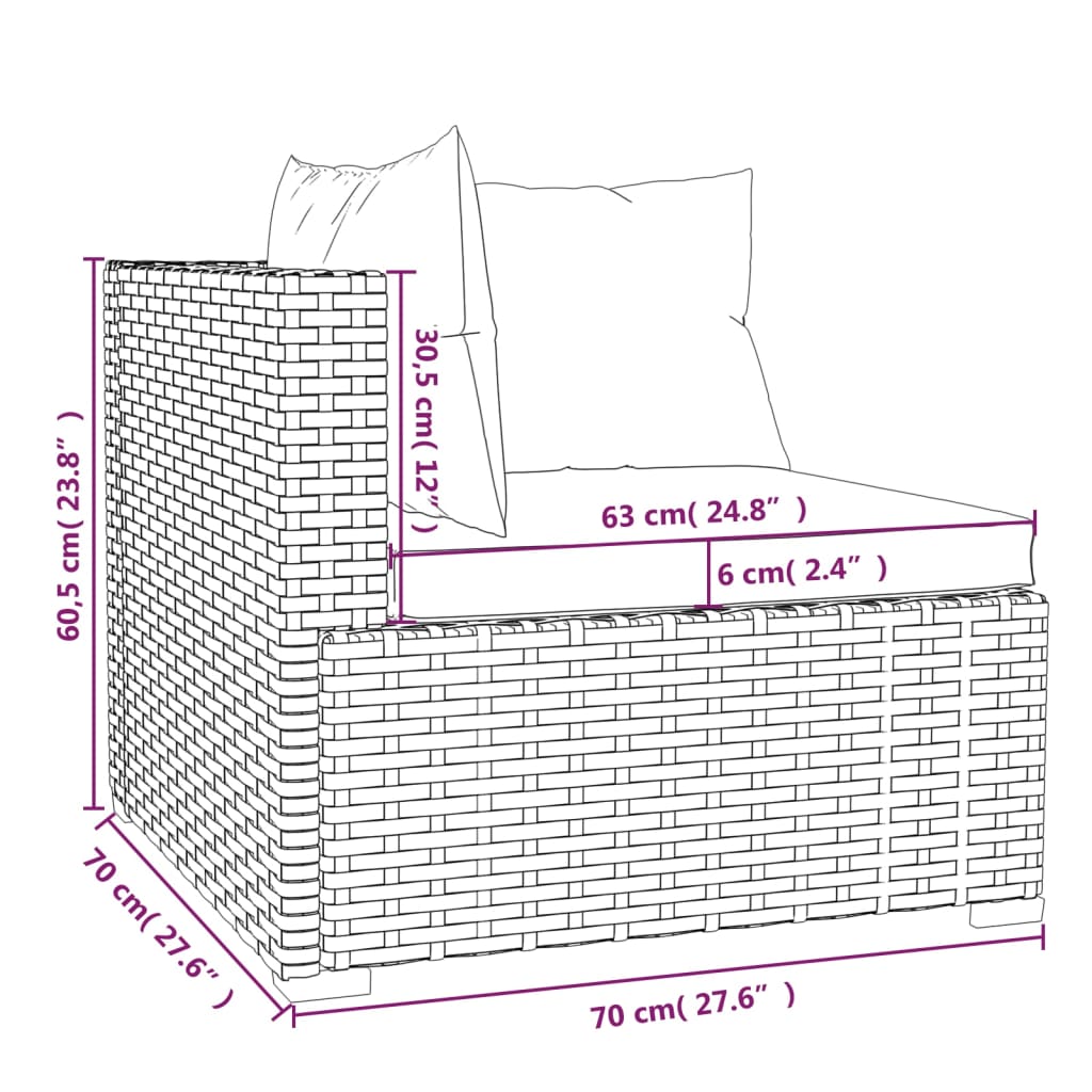 3-delige Loungeset met kussens poly rattan