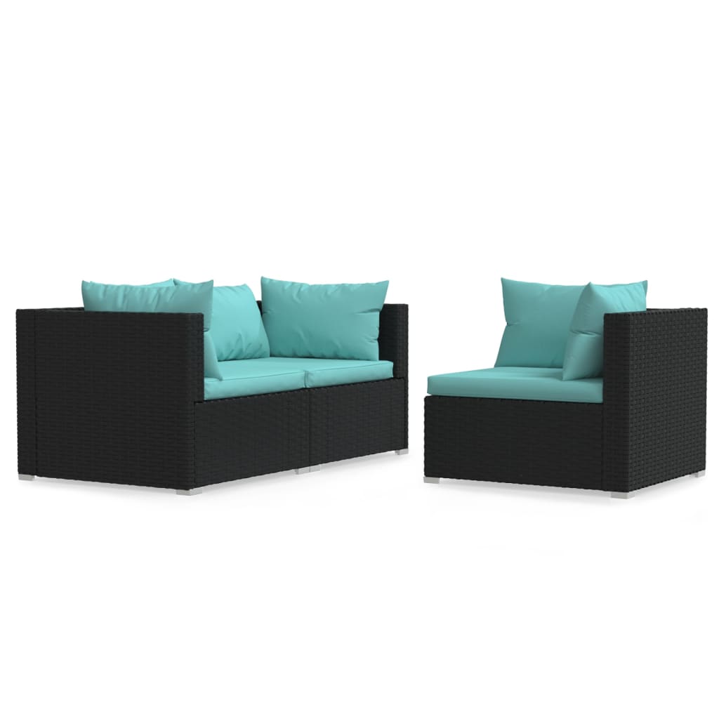 3-delige Loungeset met kussens poly rattan