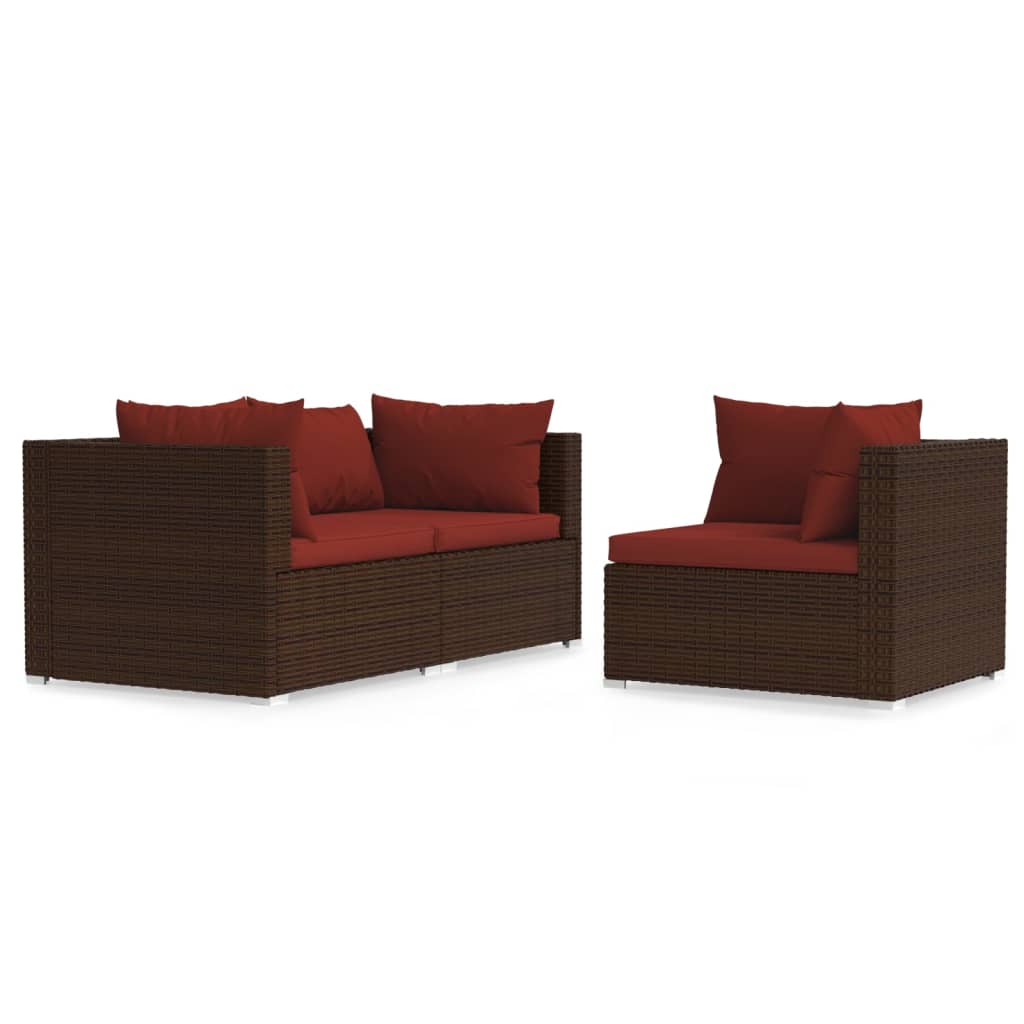 3-delige Loungeset met kussens poly rattan