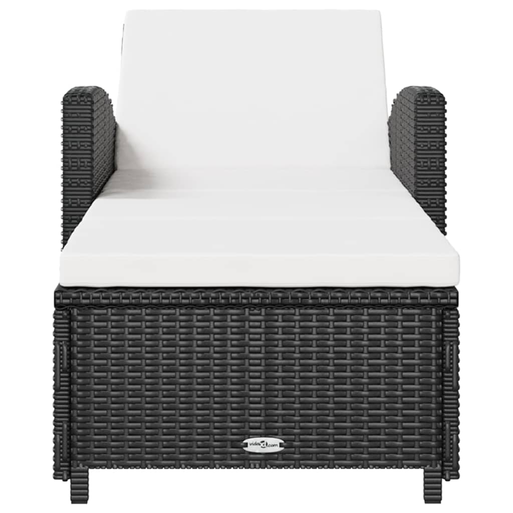 Bain de soleil avec coussin en polyrotin blanc crème