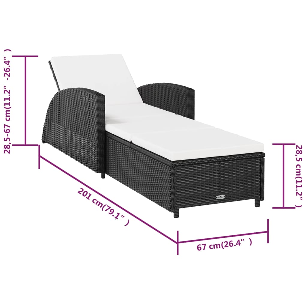 Ligbed met crèmewit kussen poly rattan