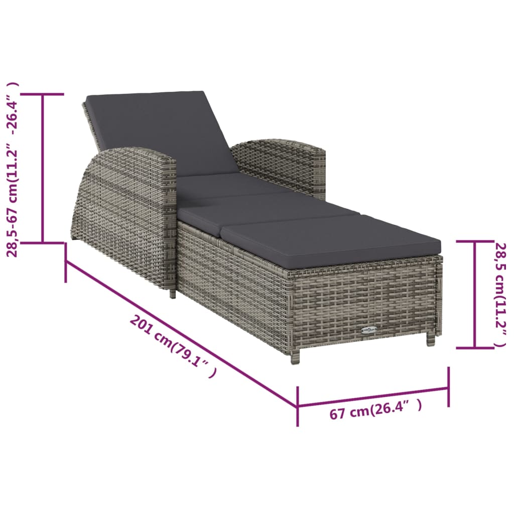 Ligbed met crèmewit kussen poly rattan