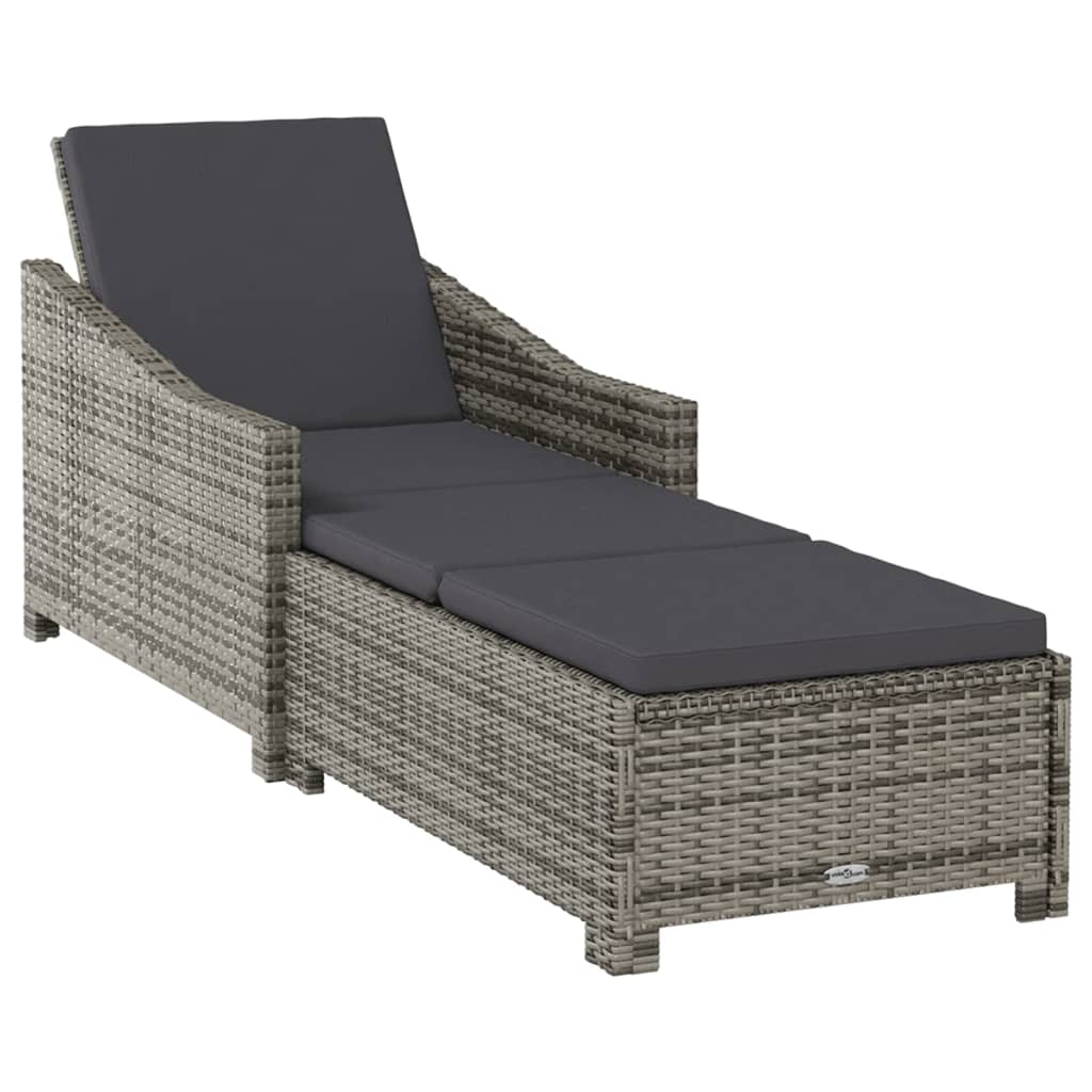 Chaise longue avec coussin en polyrotin gris foncé