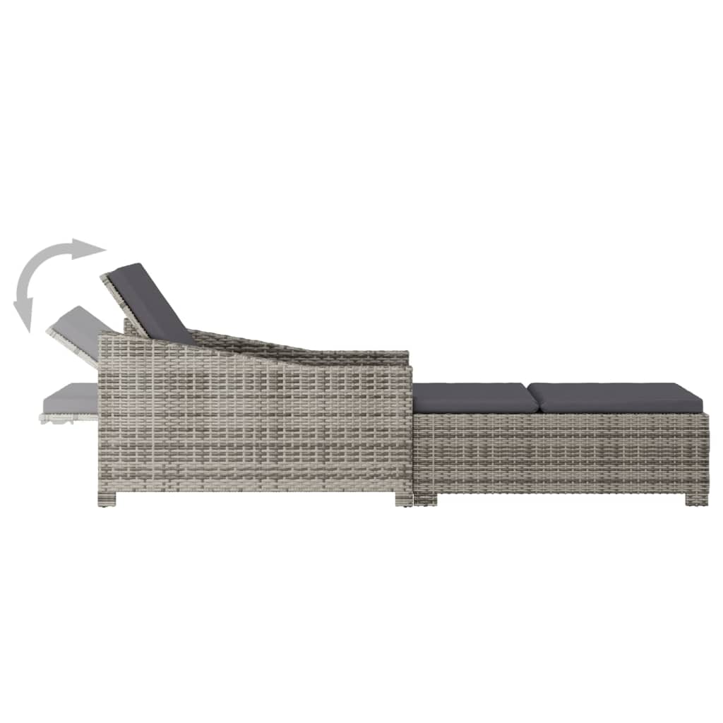 Chaise longue avec coussin en polyrotin gris foncé