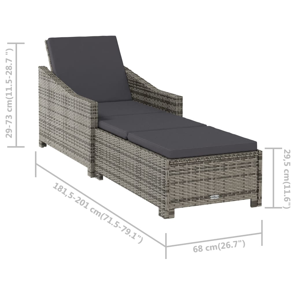 Ligbed met crèmewit kussen poly rattan zwart