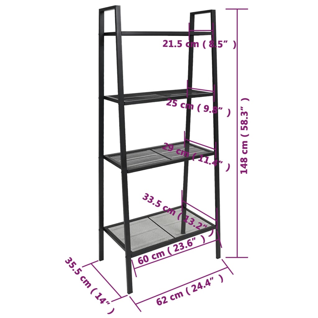 Ladder boekenkast 4 schappen metaal