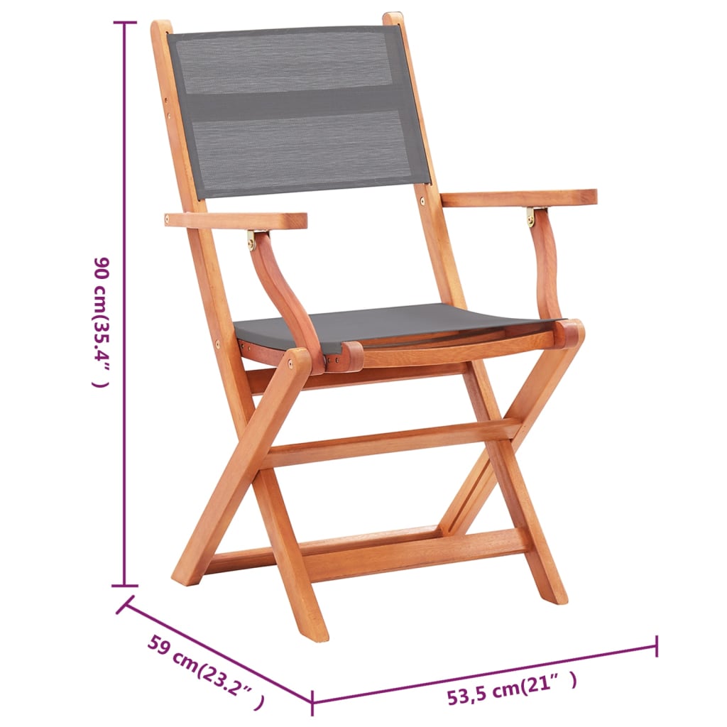 Chaises de jardin pliantes 2 pcs bois d'eucalyptus et textilène