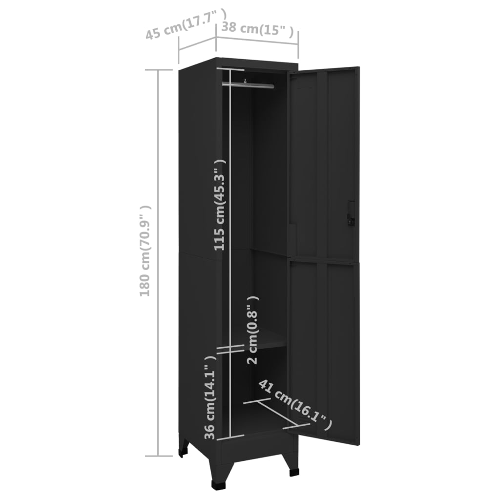 Armoire vestiaire 38x45x180 cm acier, anthracite