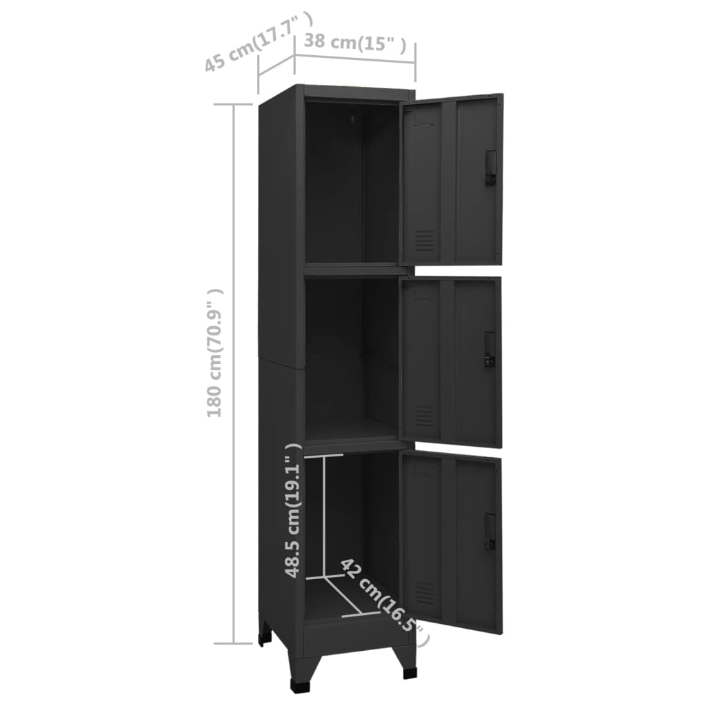 Lockerkast 38x45x180 cm staal antracietkleurig