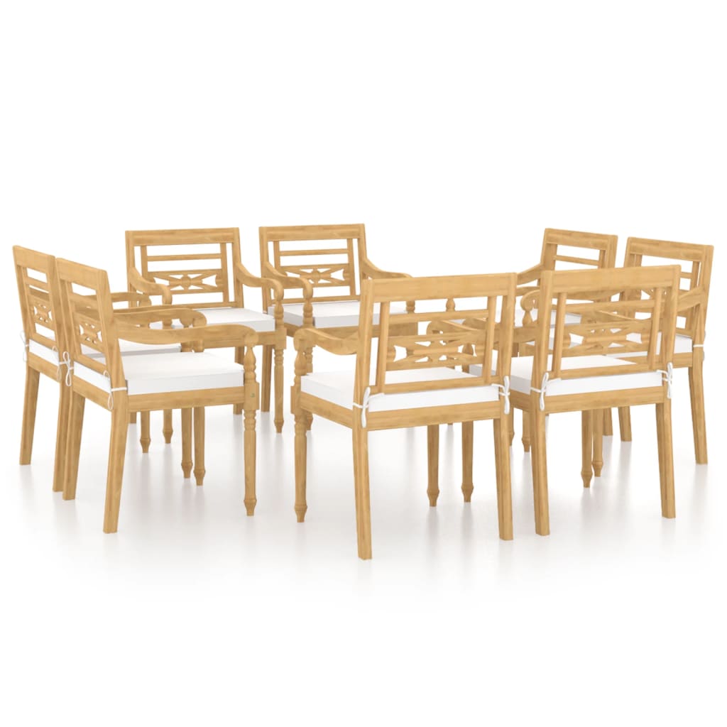 Chaises Batavia 8 pcs avec coussins en teck massif