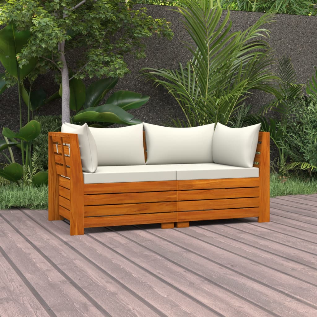 Banc de jardin 4 places avec coussins en bois d'acacia massif