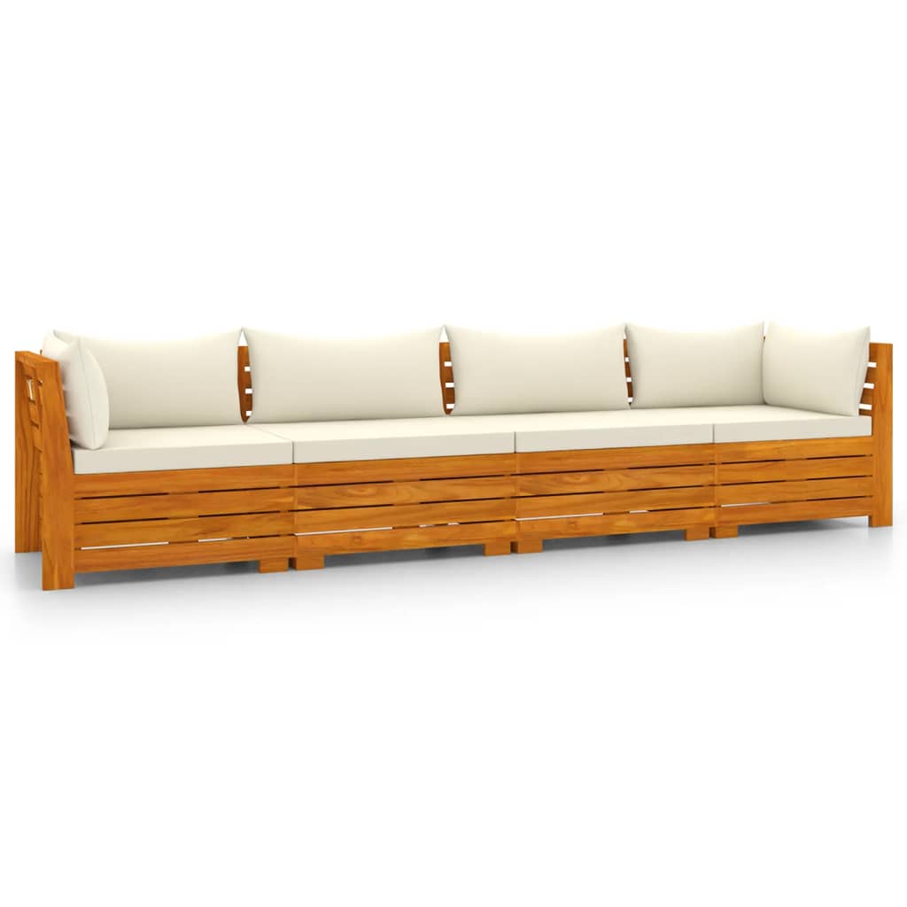 Banc de jardin 4 places avec coussins en bois d'acacia massif