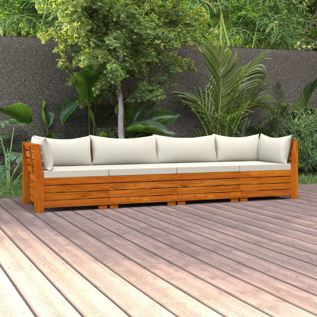 Banc de jardin 4 places avec coussins en bois d'acacia massif